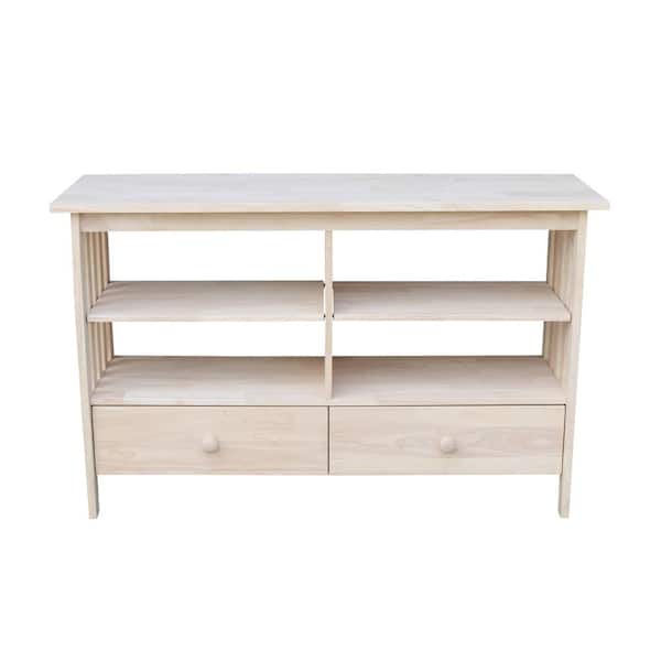 International Concepts Mission 48 in. Unfinished Wood TV Stand with 2 Drawer Fits TVs Up to 50 in. with Cable Management