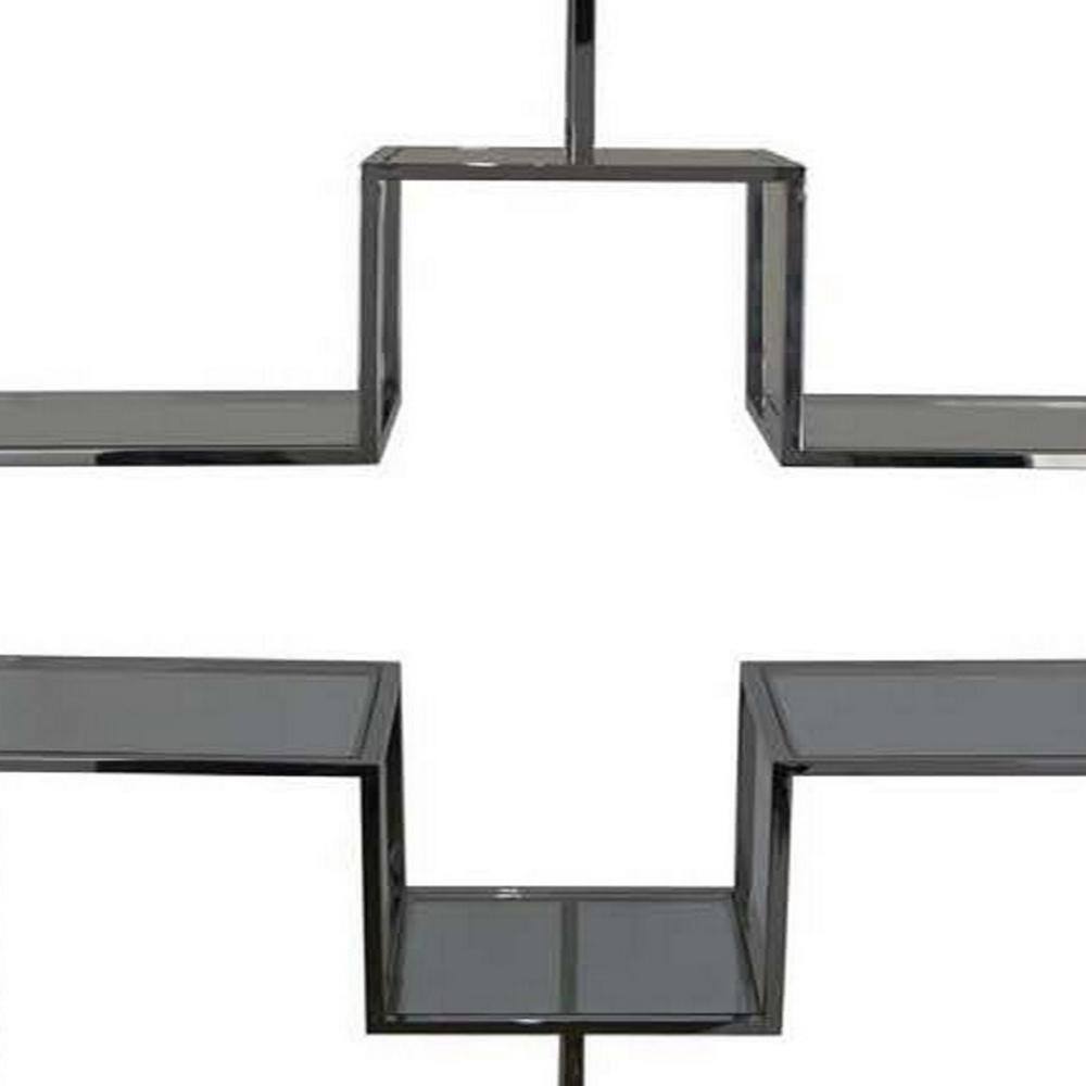 Adena Tall Silver Metal Plant Stand with Geometric Shelves