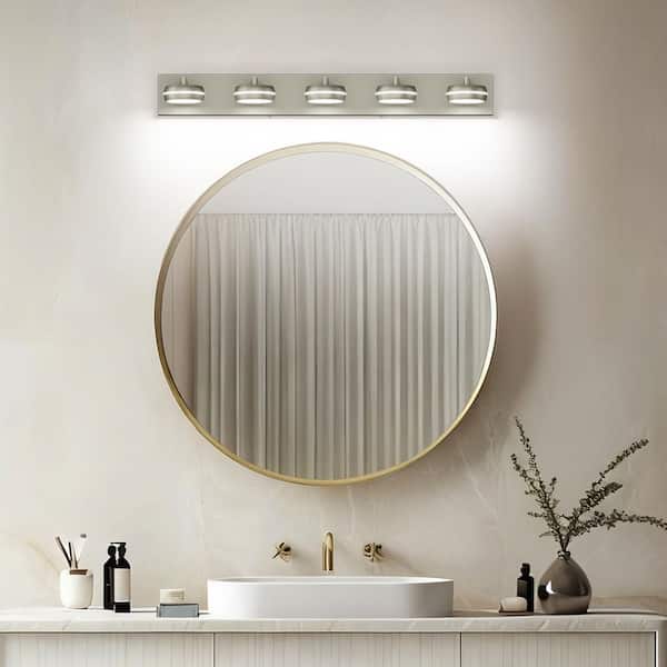 35.43 in. 5-Light Nickel LED Bathroom Vanity Light with Dimmable 5500K Light