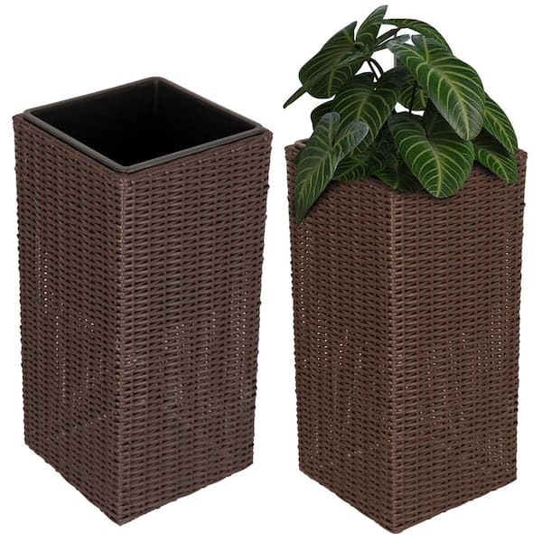 Sierra Square Wicker Planter 2-piece Set in Brown