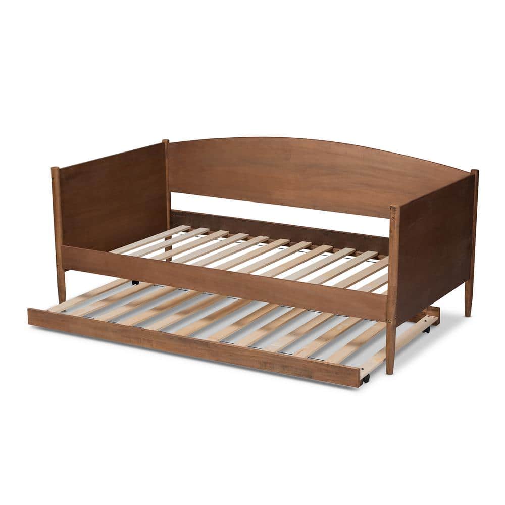 Twin Ash Walnut Wood Daybed with Trundle and Headboard