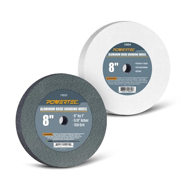 POWERTEC 8 in. x 1 in. x 5/8 in. 150-Grit and 60-Grit (White) Aluminum Oxide Grinding Wheels for Bench Grinder (2-Pack)