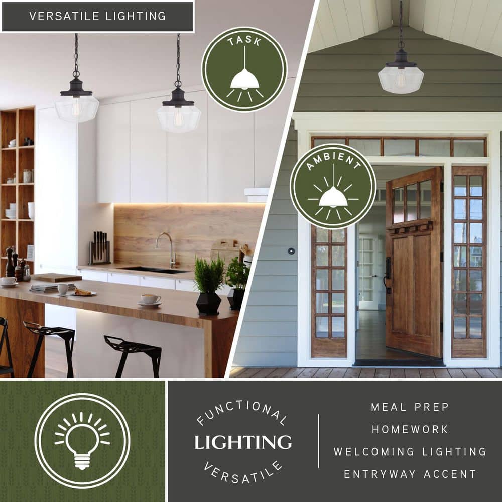 Matte Black Farmhouse Glass Outdoor Pendant Light