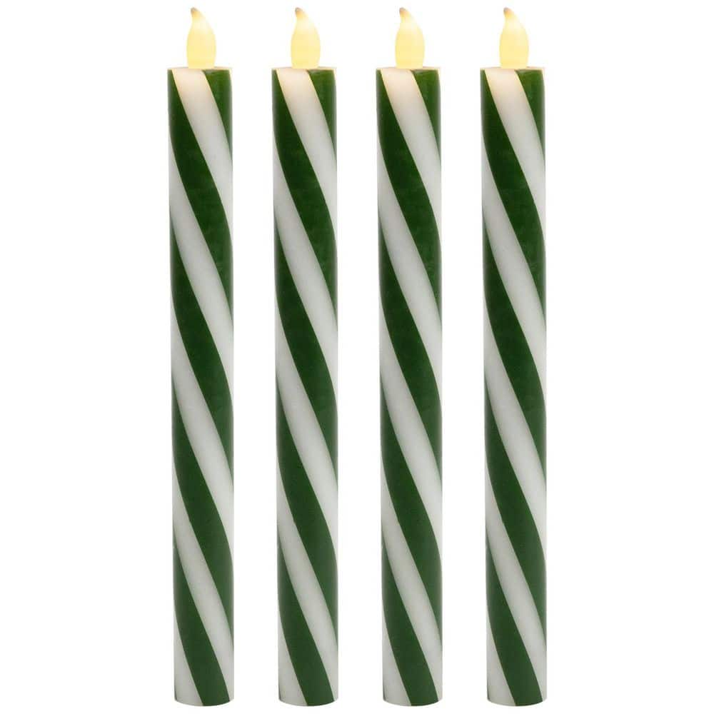 "Candy Cane Striped Flickering Tapered Flameless Christmas Candles - 9.5"" - Green and White - Set of 4" price history on PriceWatchPro