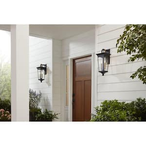 Chatsworth Collection 2-Light Textured Black Clear Glass New Traditional Outdoor Medium Wall Lantern Light