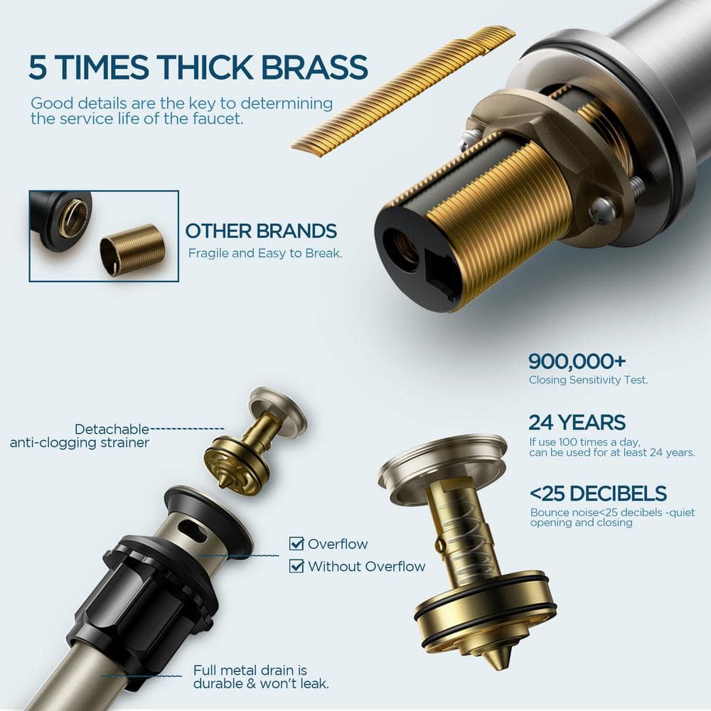 Brushed Nickel Single Handle High Arc Bathroom Faucet with Drain Kit