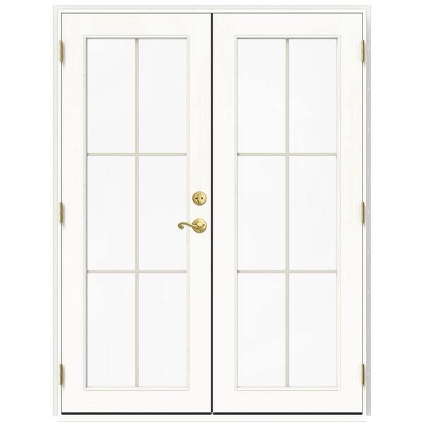 JELD-WEN 60 in. x 80 in. W-2500 White Clad Wood Right-Hand 6 Lite French Patio Door w/White Paint Interior