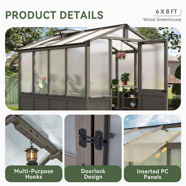 Sizzim 6 ft. x 8 ft. Wooden Garden Plant Greenhouse for Outdoors