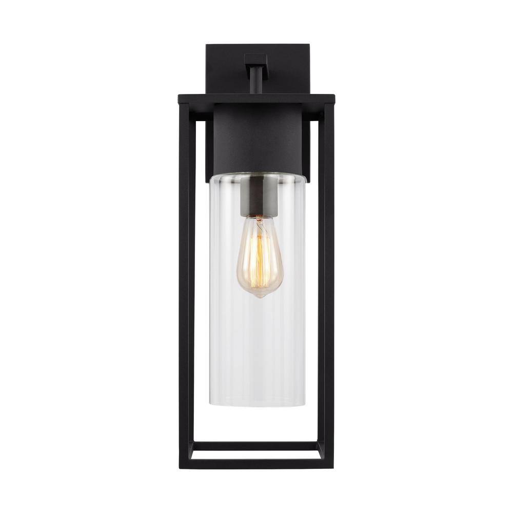 Black Clear Glass Outdoor Wall Lantern with Dimmable Light