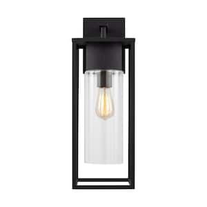 Vado Extra Large 1-Light Black Hardwired Outdoor Wall Lantern Sconce with Clear Glass Shade