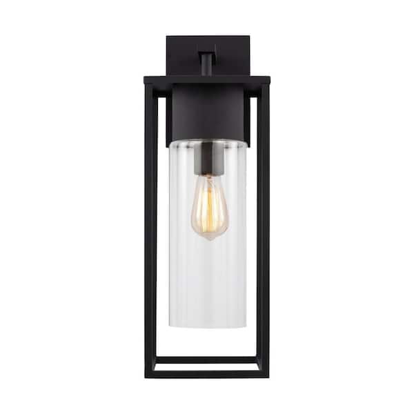 Vado Extra Large 1-Light Black Hardwired Outdoor Wall Lantern Sconce with Clear Glass Shade