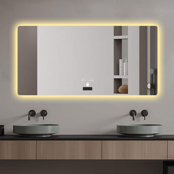 48 in. W x 32 in. H Frameless Bathroom Mirror with Light, LED Backlit Mirror, Tri-color Dimming, Anti-fog Function