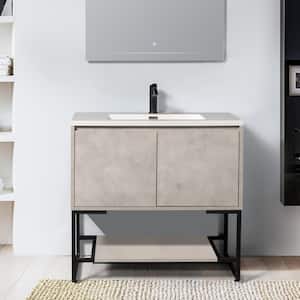 24 in. W Freestanding Bath Vanity in Grey with Glossy White Top Integrated Sink, No Assembly Needed