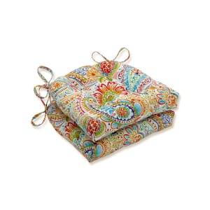 Paisley 16 in. x 15.5 in. 2-Piece Outdoor Dining Chair Cushion in Blue/Green Gilford