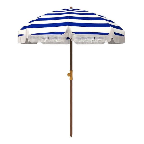 6.2 ft. Portable Tassel Design Beach Umbrella in Blue Stripe with Vented Canopy and Carry Bag