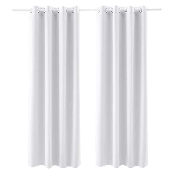 Blackout Curtains, White, Polyester, 52 in. W x 84 in. L, Machine Washable, Grommet, Indoor, Blackout Curtain, Set of 2