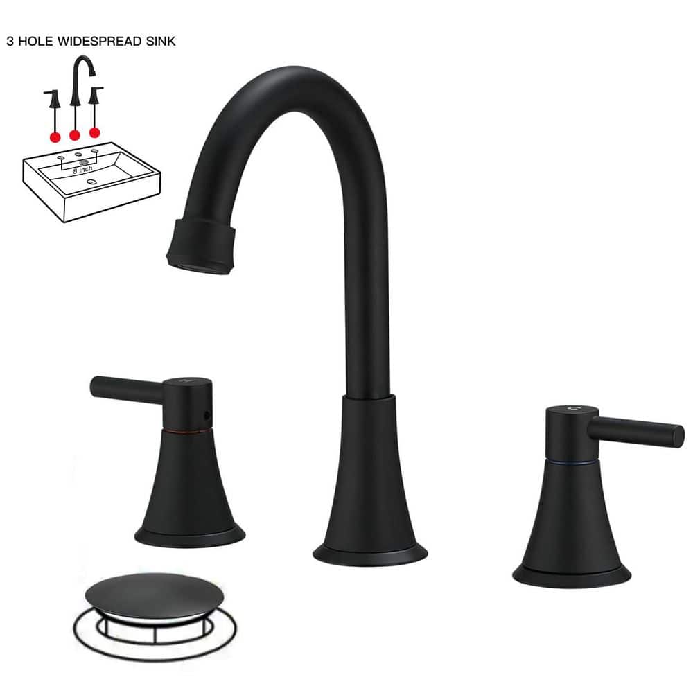 8 in. Widespread Double Handle High-Arc Bathroom Faucet Water-Saving With Drain Kit In Matte Black price history on PriceWatchPro