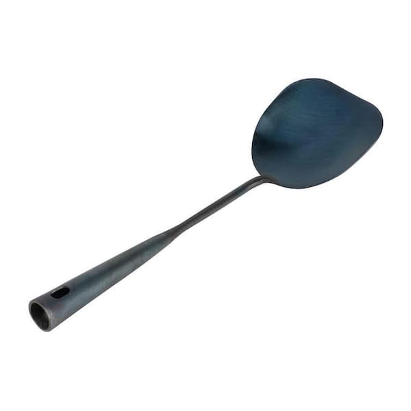 1-Piece Hand-Hammered Iron Long Handle Spatula Hollow Heat-Resistant Wok Utensil Chinese Cooking Tool Accessory Set