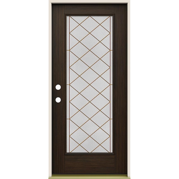 JELD-WEN 36 in. x 80 in. Right-Hand Full Lite Sardis Decorative Glass Black Cherry Steel Prehung Front Door