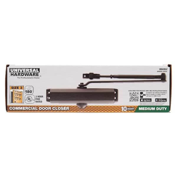 Size 3 Medium Duty Commercial Door Closer - Standard, Parallel, Top Mount - UL 3-Hour Fire, Bronze Finish