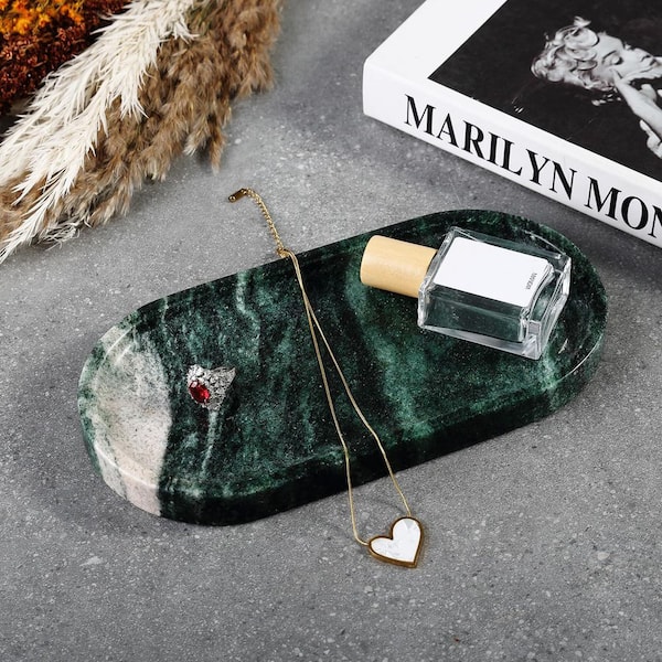 Unbranded 10"x5" Green Marble Decorative Tray for Bathroom Countertop Vanity Tray Perfume Trays for Dresser
