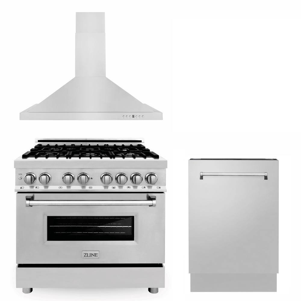 Stainless Steel Package with 36 in. 6-Burner Dual Fuel Range, 400 CFM Convertible Range Hood, and Top Control Dishwasher price history on PriceWatchPro