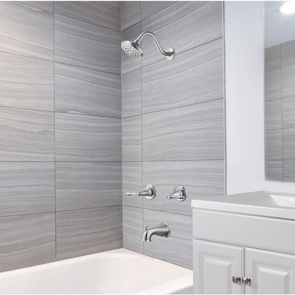 Satin Nickel Dual Handle Tub and Shower Faucet Set