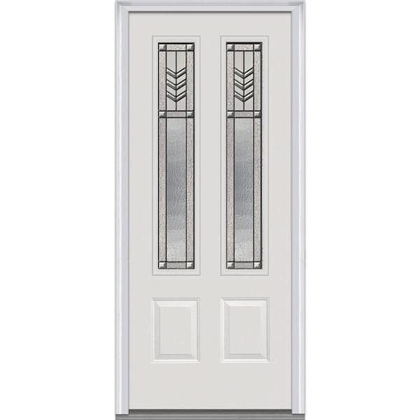 MMI Door 32 in. x 80 in. Prairie Bevel Left-Hand 2-3/4 Lite 2-Panel Classic Primed Steel Prehung Front Door