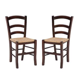 Makai Walnut Rush Seat Ladderback Wood Dining Side Chair Set of 2