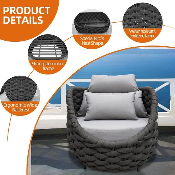 TWT Bird's Nest Shaped Dark Gray Aluminum Hand-Woven Patio single
