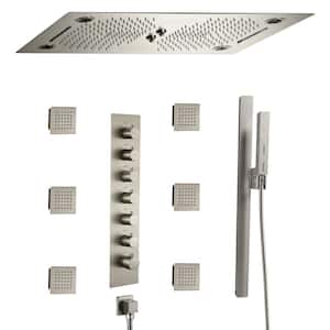 6-Spray Dual Shower Head Ceiling Mount Thermostatic with Fixed and Handheld Shower Head 2.5 GPM in Brushed Nickel