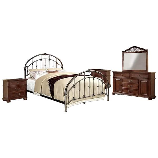William's Home Furnishing Carta Queen Bed Set in Brushed Bronze Finish