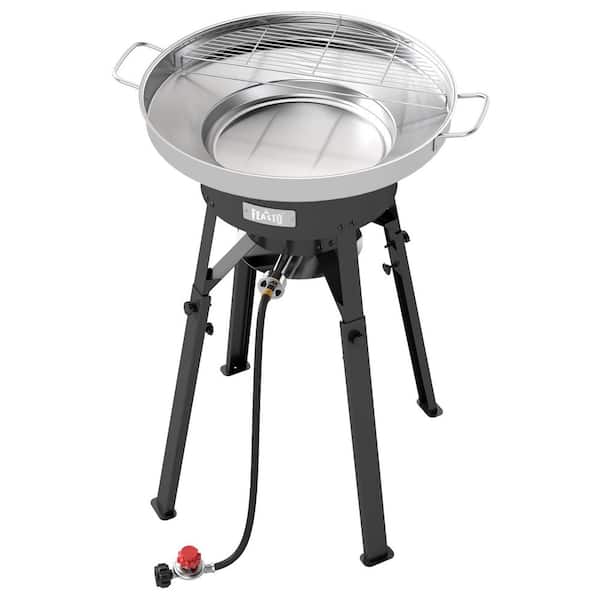 23 in. Stainless Steel Concave Comal Set with 58,000 BTU Propane Burner Camping Stove and Stand