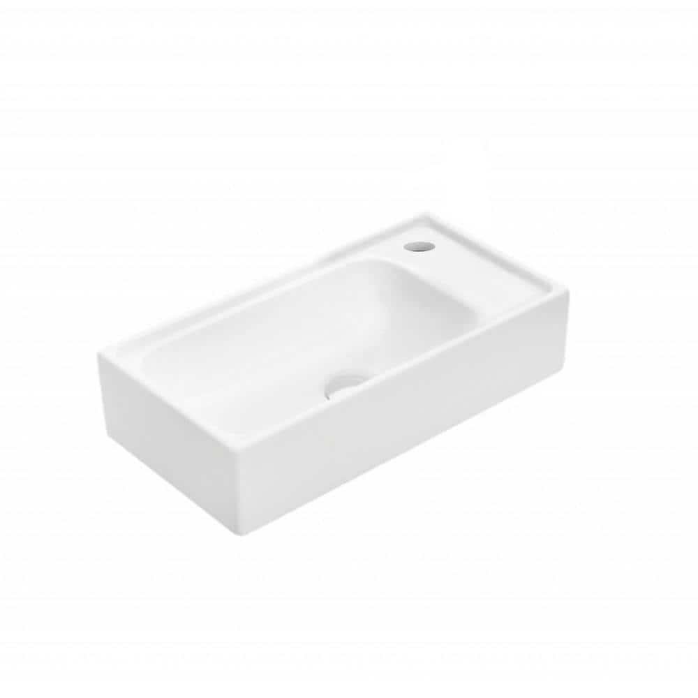 Minimalist Glossy White Ceramic Wall-Mount Bathroom Sink