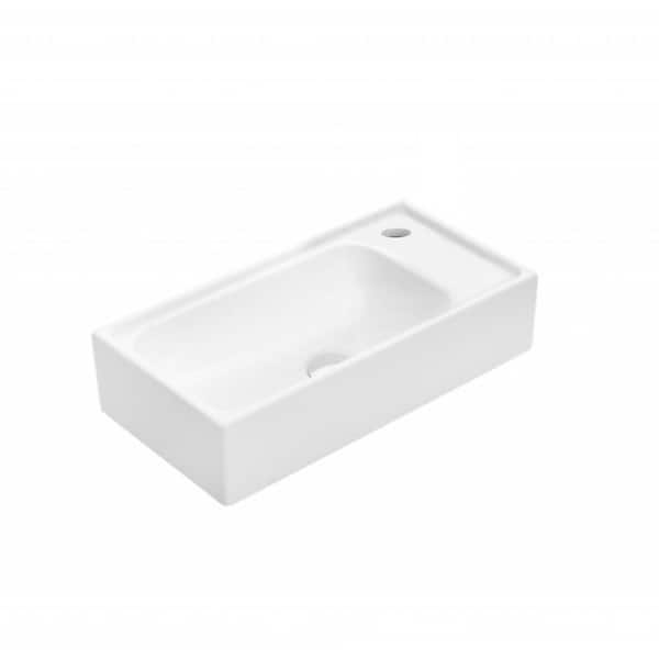 WS Bath Collections Minimal 4050 Vessel Rectangular Bathroom Sink in Glossy White with Single Faucet Hole