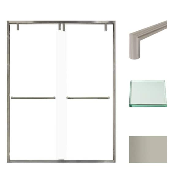 Transolid Eden 60 in. W x 80 in. H Sliding Semi-Frameless Shower Door in Brushed Nickel with Clear Glass