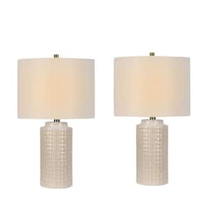23 in. Basket Weave Cylinder Indoor Table Lamp Set with Decorator Shade and (Set of 2)