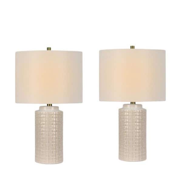 Fangio Lighting 23 in. Basket Weave Cylinder Indoor Table Lamp Set with Decorator Shade and (Set of 2)