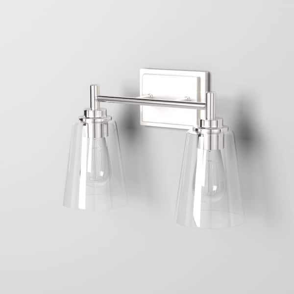 Westin 15 in. 2-Light Satin Platinum Industrial Vanity Light with Clear Glass Shades