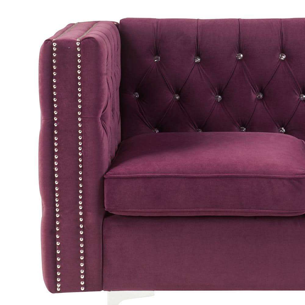 Jaszira Burgundy Velvet Modular Sofa with Gold-Tipped Legs