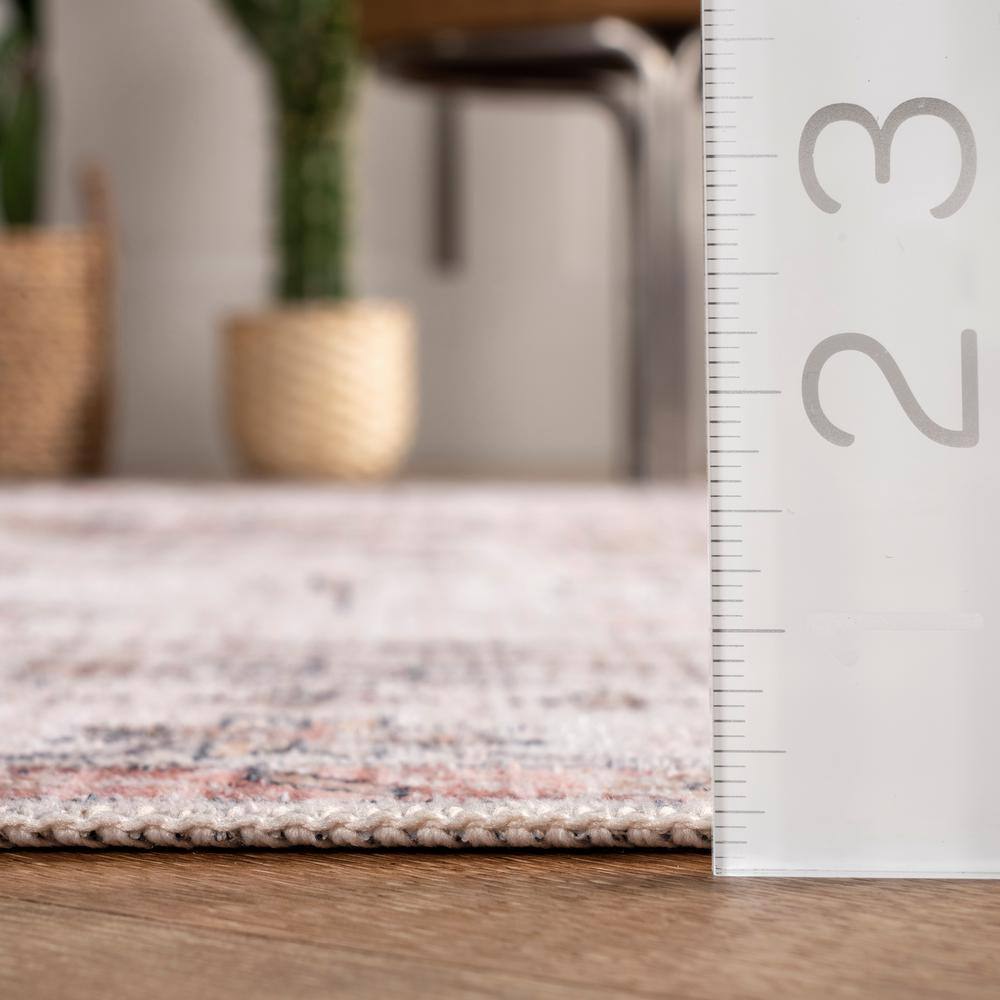 Beige and Coral Flat Woven Synthetic Runner Rug, 2'6"x12'