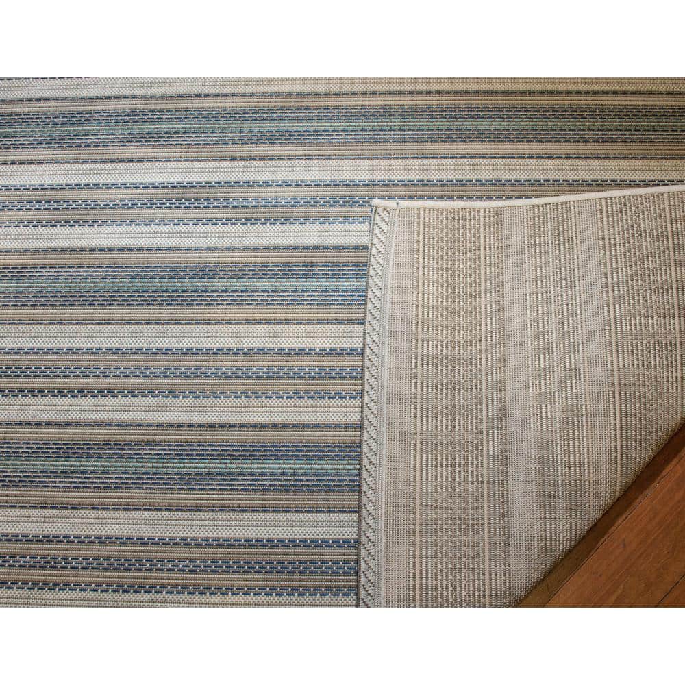 Monaco Ivory-Sand-Azure 5' x 7' Stripe Indoor/Outdoor Area Rug