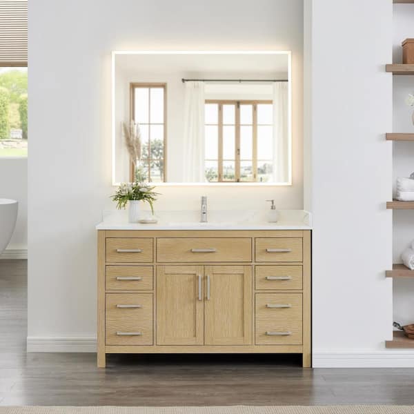 Beckett 54 in. Single Freestanding Whitewashed Oak Bath Vanity with Giotto Quartz Top
