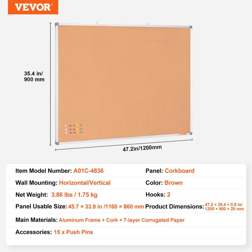 Large White Aluminum Framed Cork Bulletin Board