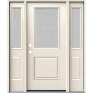 60 in. x 80 in. Right-Hand 1/2 Lite Streamed Ripple Glass Primed Steel Prehung Front Door with Sidelites