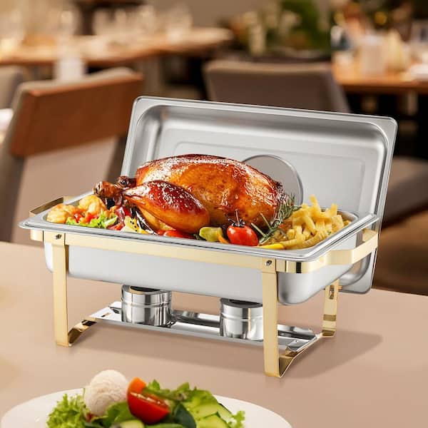 Chafing Dish Buffet Set, 8 qt. 4-Pack, Silver, Stainless Steel Chafing Dishes and Accessories, Round Catering Warmer
