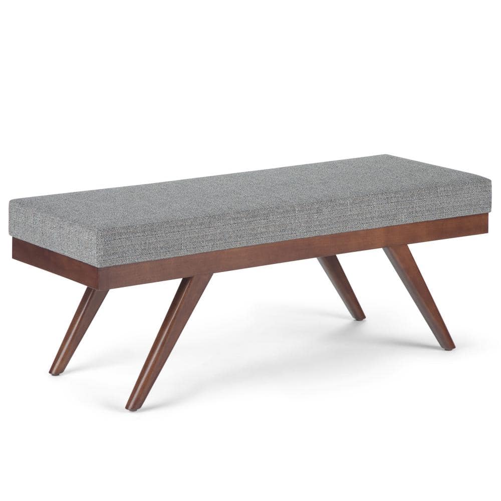 Pebble Grey Tweed Mid-Century Modern Footstool with Wood Legs