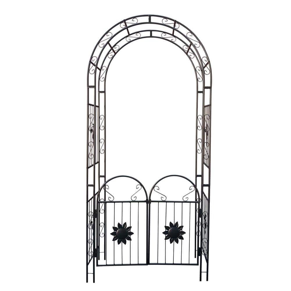 Sudzendf 98 .40 in. Black Metal Garden Arch with Doors Garden Arbor