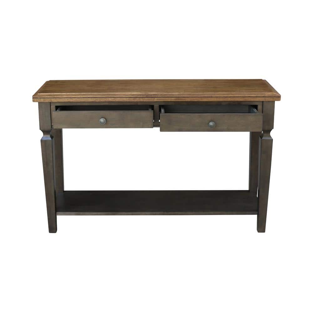 Vista 56'' Hickory and Washed Coal Wood Console Table with Storage