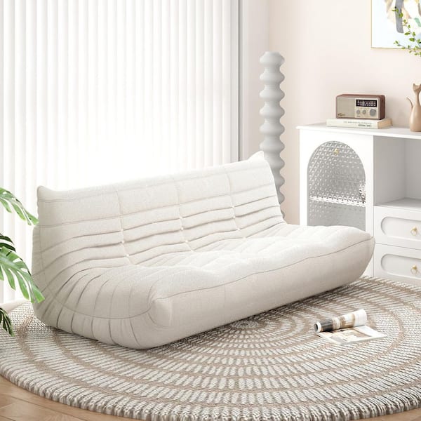 Magic Home 69 in. Rectangle Armless Teddy Velvet 3 Seats Bean Bag Chair, Premium Microfiber Caterpillar Sofas Couch in Beige